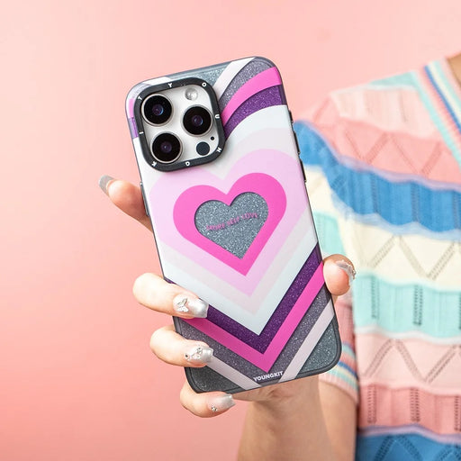 YOUNGKIT Dazzling Series For iPhone 15 Pro Max Magnetic Case Cute Pattern Hard PC Back Protective Cover - Heart - 2