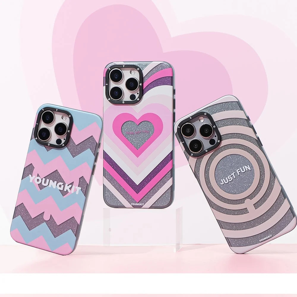 YOUNGKIT Dazzling Series For iPhone 15 Pro Case Hard PC Pattern Phone Cover Compatible with MagSafe - Wave - 5