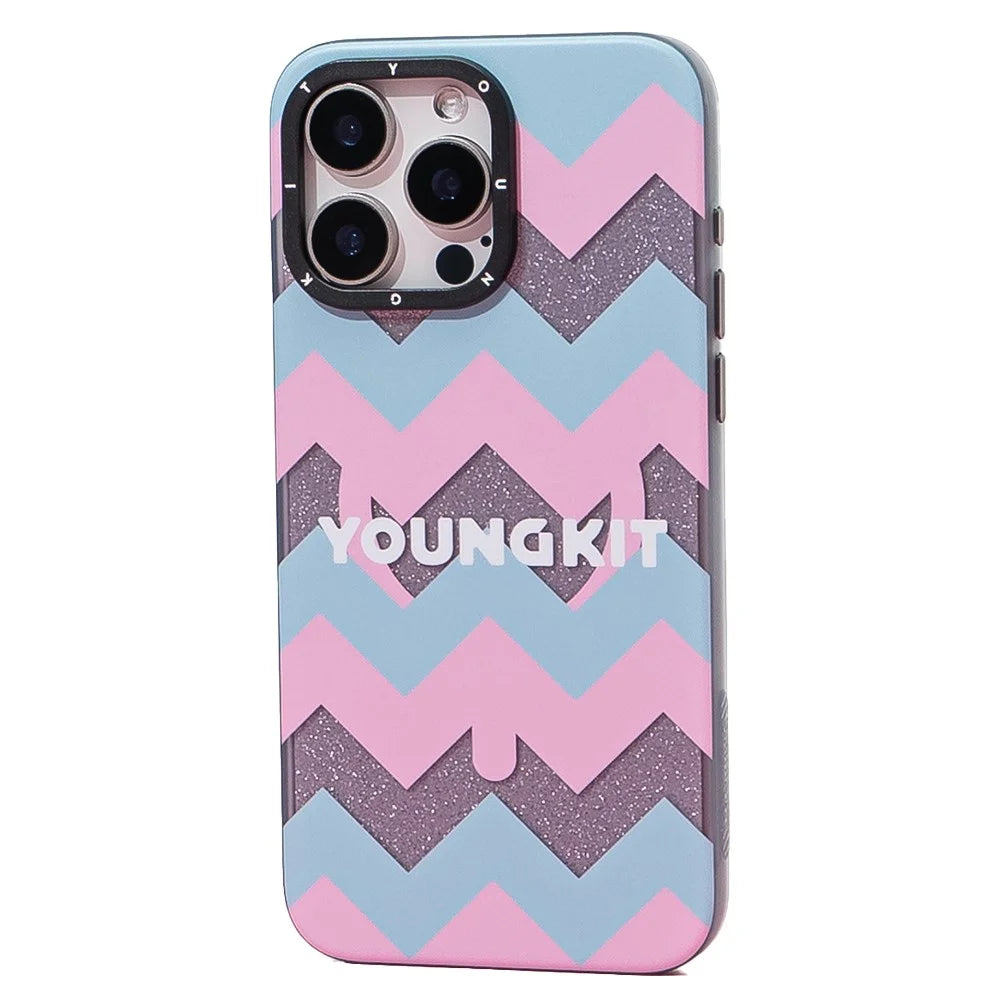 YOUNGKIT Dazzling Series For iPhone 14 Pro Magnetic Case Cute Pattern Anti-Fall PC Hard Phone Cover - Wave - 1