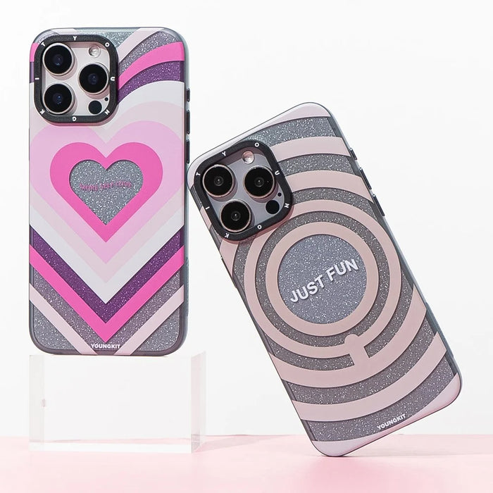 YOUNGKIT Dazzling Series For iPhone 14 Pro Magnetic Case Cute Pattern Anti-Fall PC Hard Phone Cover - Wave - 4