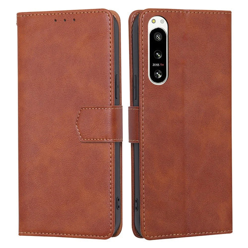 For Sony Xperia 5 IV 5G Waterproof PU Leather Case RFID Blocking Magnetic Clasp Phone Cover with Stand Wallet - Brown - 1