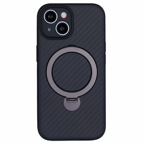 For iPhone 15 Case TPU+PC Carbon Fiber Texture Phone Cover with Rotatable Magnetic Kickstand - 1