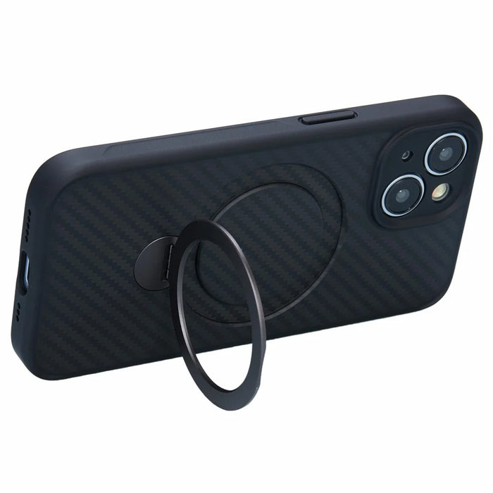 For iPhone 15 Case TPU+PC Carbon Fiber Texture Phone Cover with Rotatable Magnetic Kickstand - 3