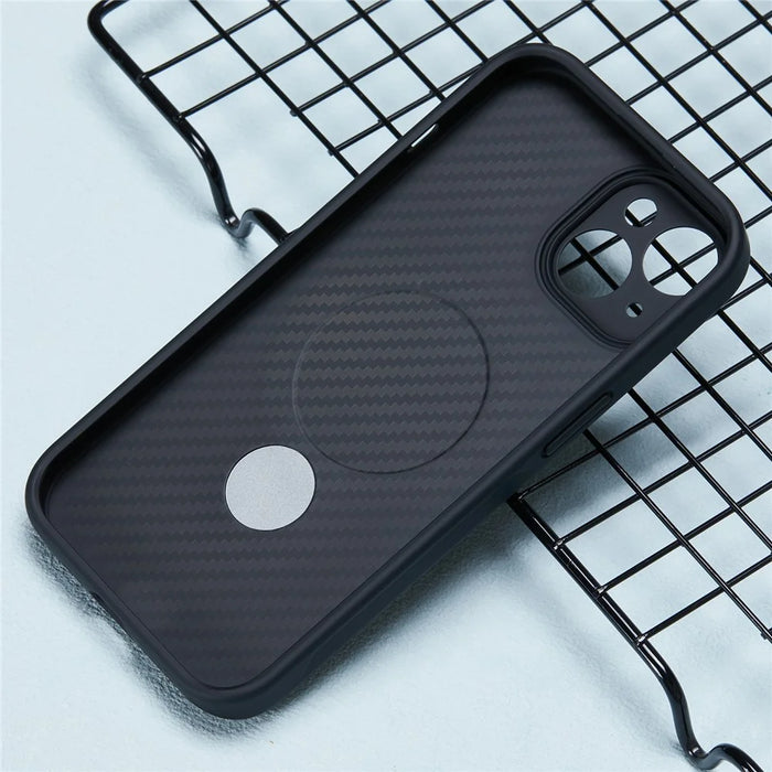 For iPhone 15 Case TPU+PC Carbon Fiber Texture Phone Cover with Rotatable Magnetic Kickstand - 5