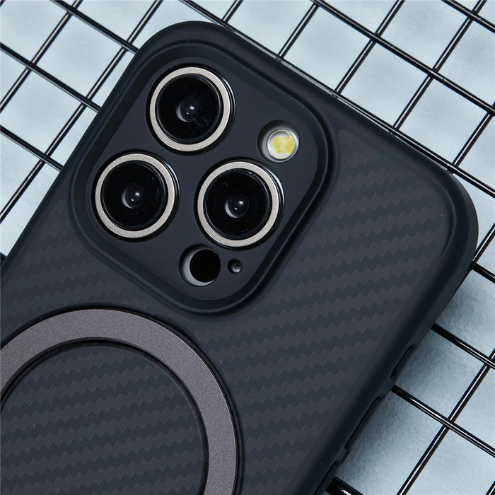 For iPhone 15 Pro Case Hidden Magnetic Kickstand TPU+PC Phone Cover Carbon Fiber Texture - 7