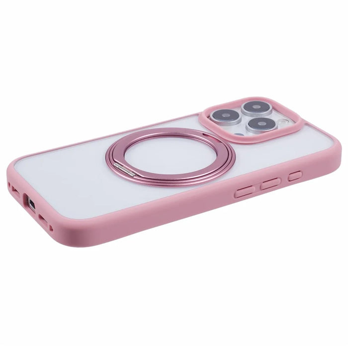 For iPhone 16 Pro Case PC+TPU Phone Cover Rotation Ring Holder Kickstand - Pink - 7