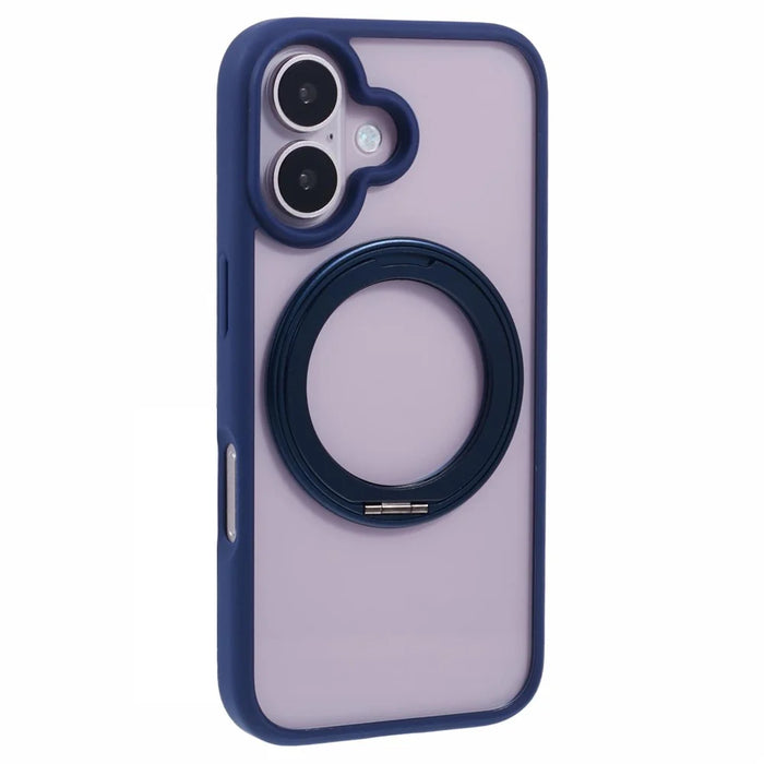 For iPhone 16 Case Built-In Kickstand PC+TPU Phone Cover Rotate Ring Holder - Blue - 1
