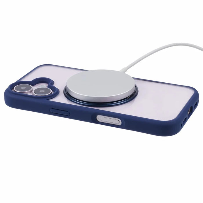 For iPhone 16 Case Built-In Kickstand PC+TPU Phone Cover Rotate Ring Holder - Blue - 5