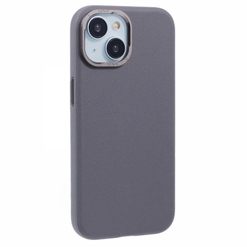 X-LEVEL For iPhone 15 Case Leather + PC Anti-Scratch Phone Case Metal Lens Frame - Grey - 1