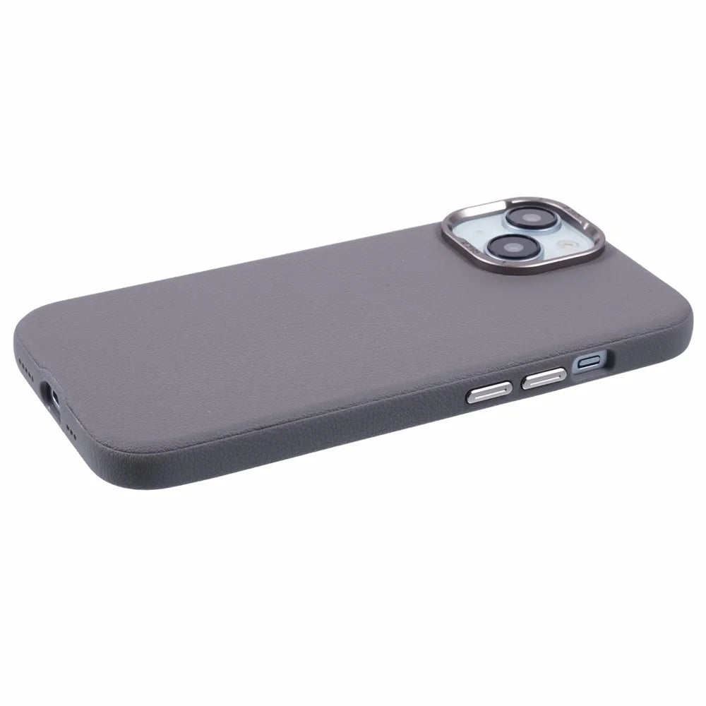 X-LEVEL For iPhone 15 Case Leather + PC Anti-Scratch Phone Case Metal Lens Frame - Grey - 5
