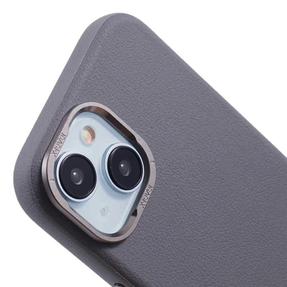 X-LEVEL For iPhone 15 Case Leather + PC Anti-Scratch Phone Case Metal Lens Frame - Grey - 6