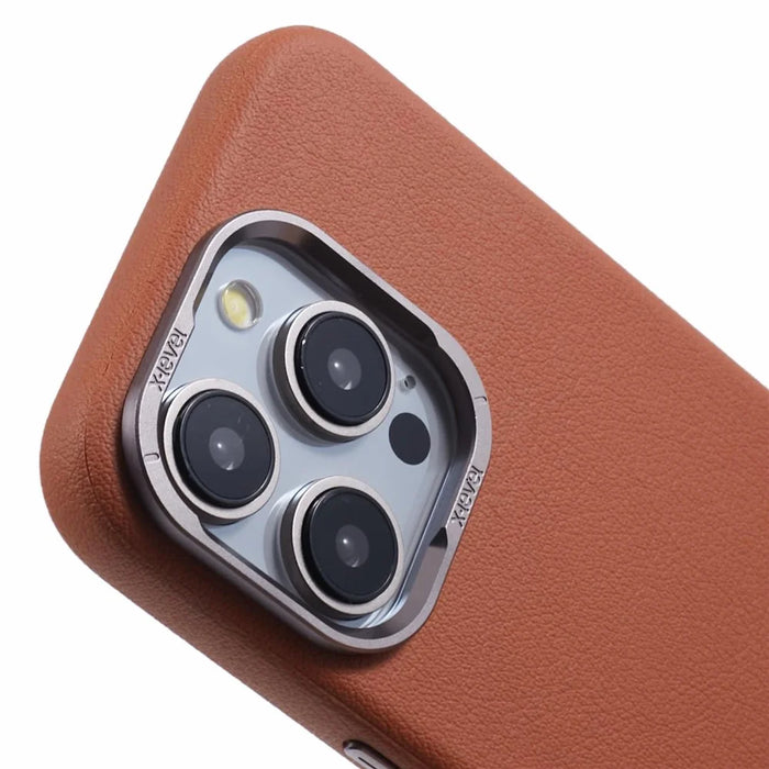 X-LEVEL For iPhone 15 Pro Case Slim PU Leather Hard PC Shell Phone Cover - Brown - 6