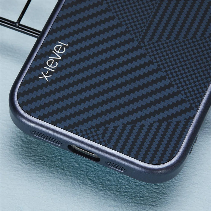 X-LEVEL For iPhone 15 Pro Case Ultra-Thin PC Hard Phone Cover Carbon Nano Fiber Texture - Blue - 6