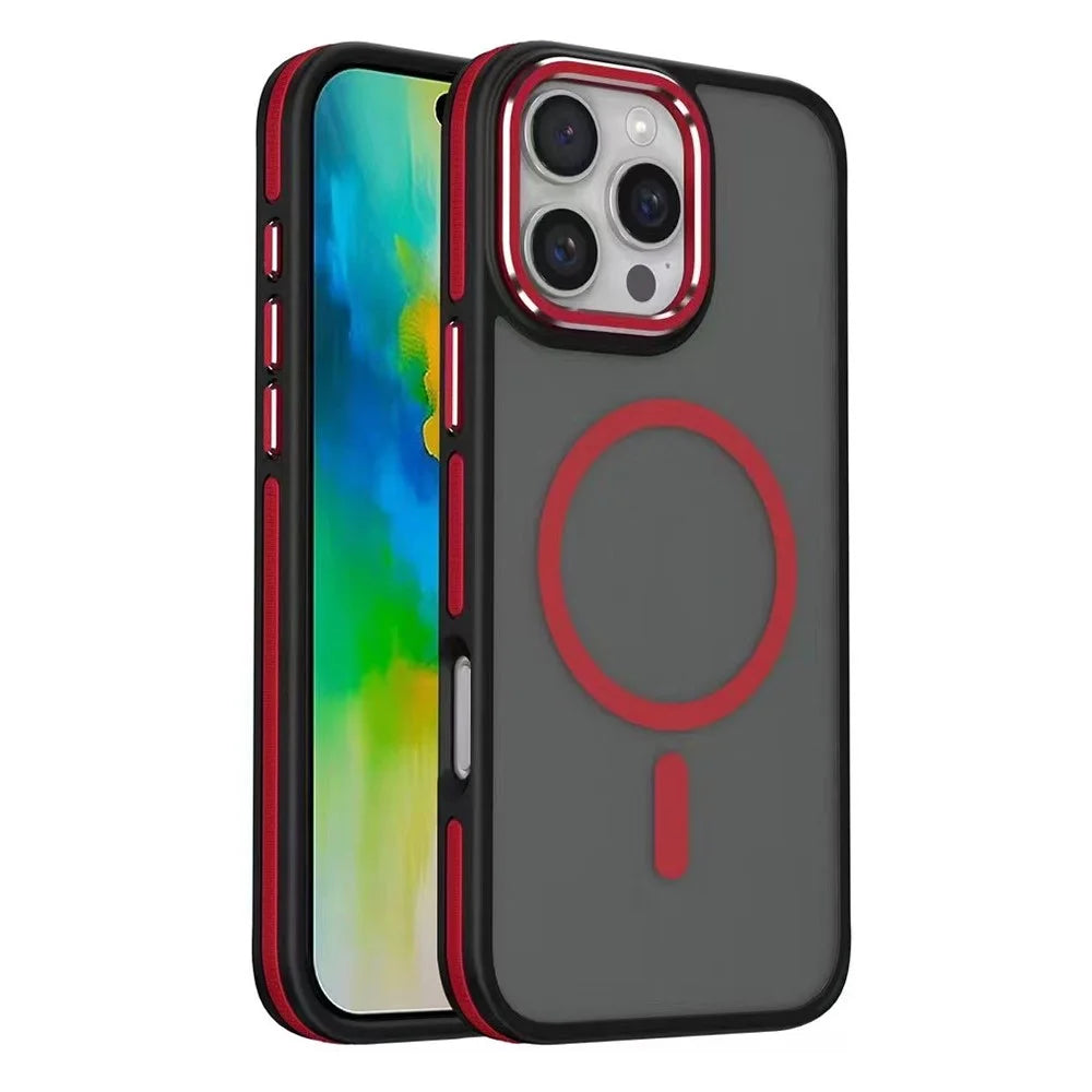 For iPhone 16 Pro Max Magnetic Case Colored Edge PC+TPU Phone Cover - Red - 1