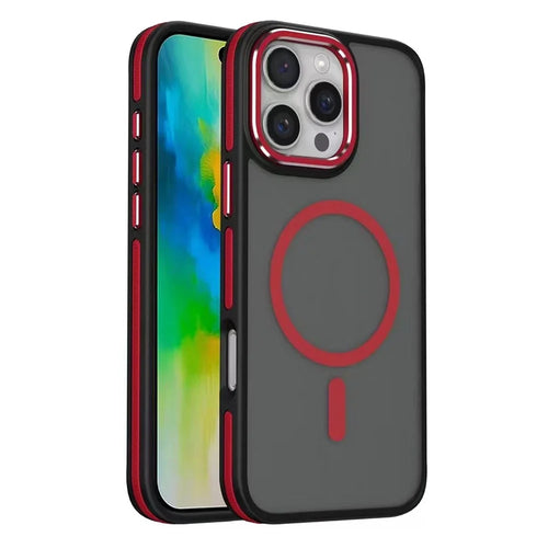 For iPhone 16 Pro Max Magnetic Case Colored Edge PC+TPU Phone Cover - Red - 1