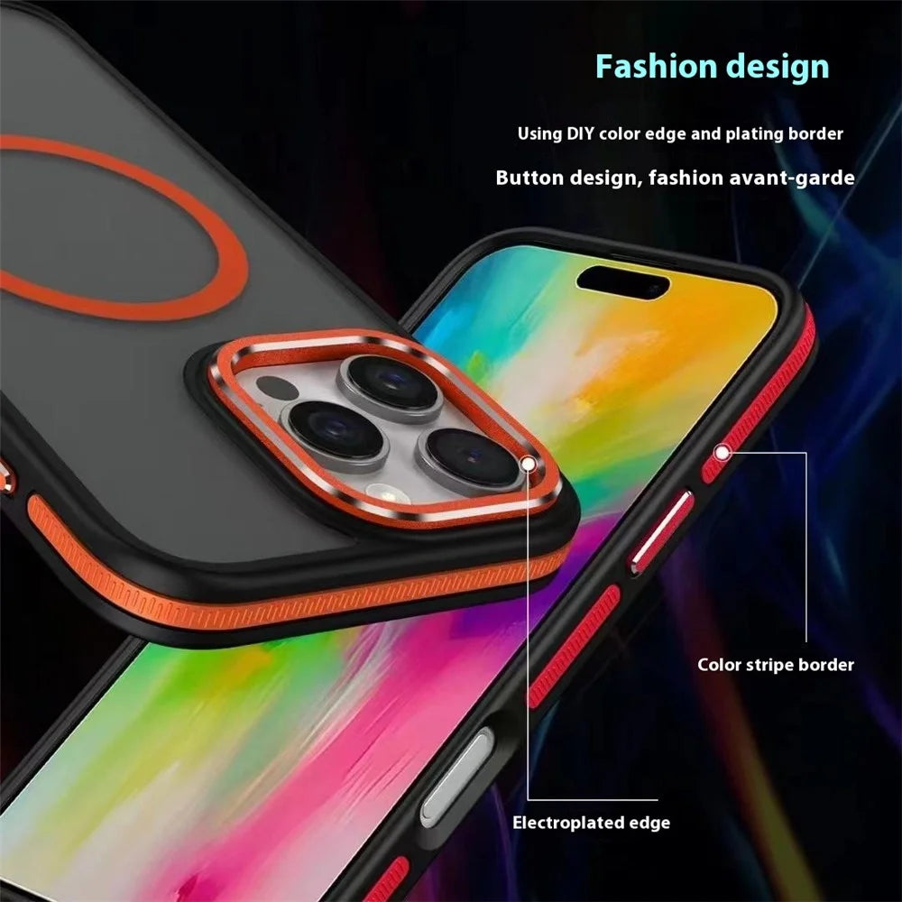 For iPhone 16 Pro Max Magnetic Case Colored Edge PC+TPU Phone Cover - Red - 3