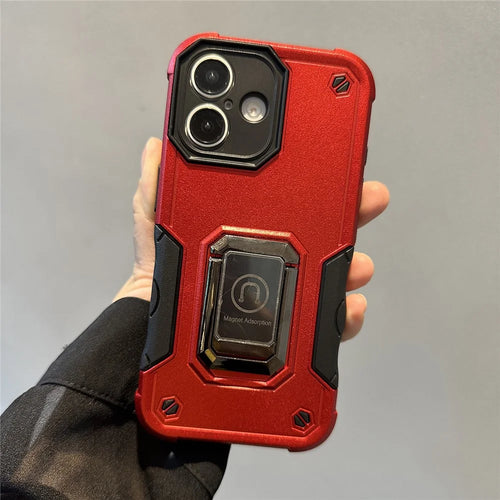 For iPhone 16 Kickstand Case Anti-Drop PC+TPU Phone Cover - Red - 1