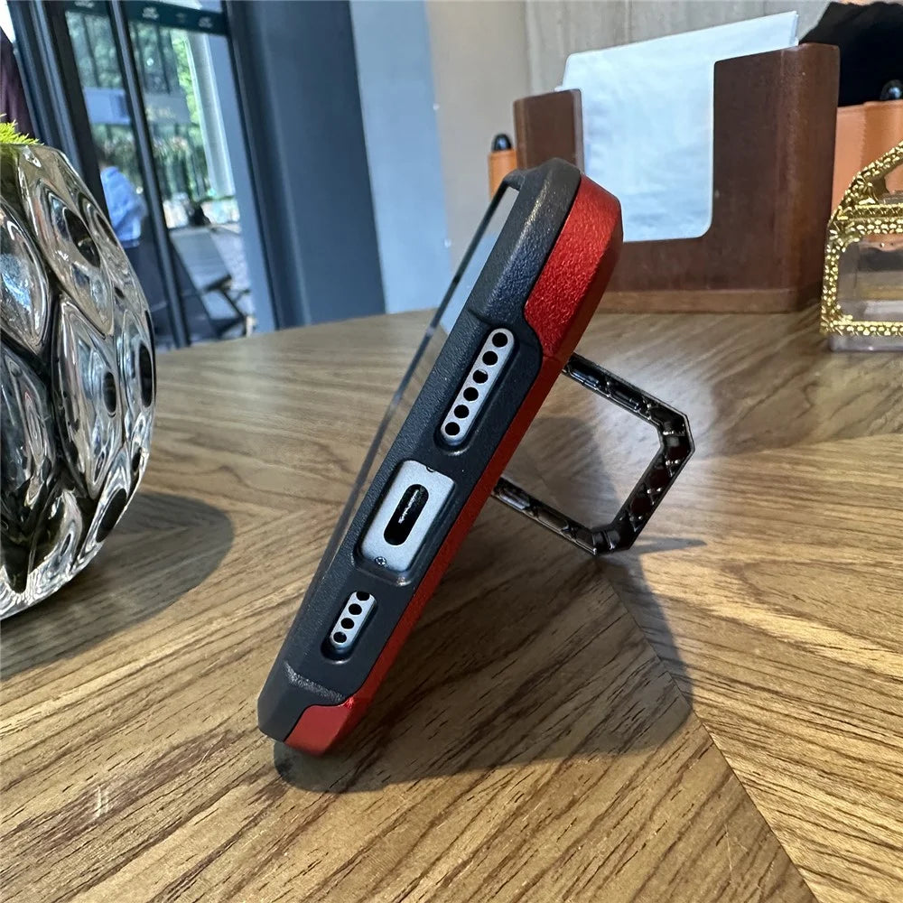 For iPhone 16 Kickstand Case Anti-Drop PC+TPU Phone Cover - Red - 2
