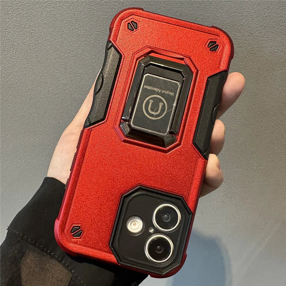 For iPhone 16 Kickstand Case Anti-Drop PC+TPU Phone Cover - Red - 3