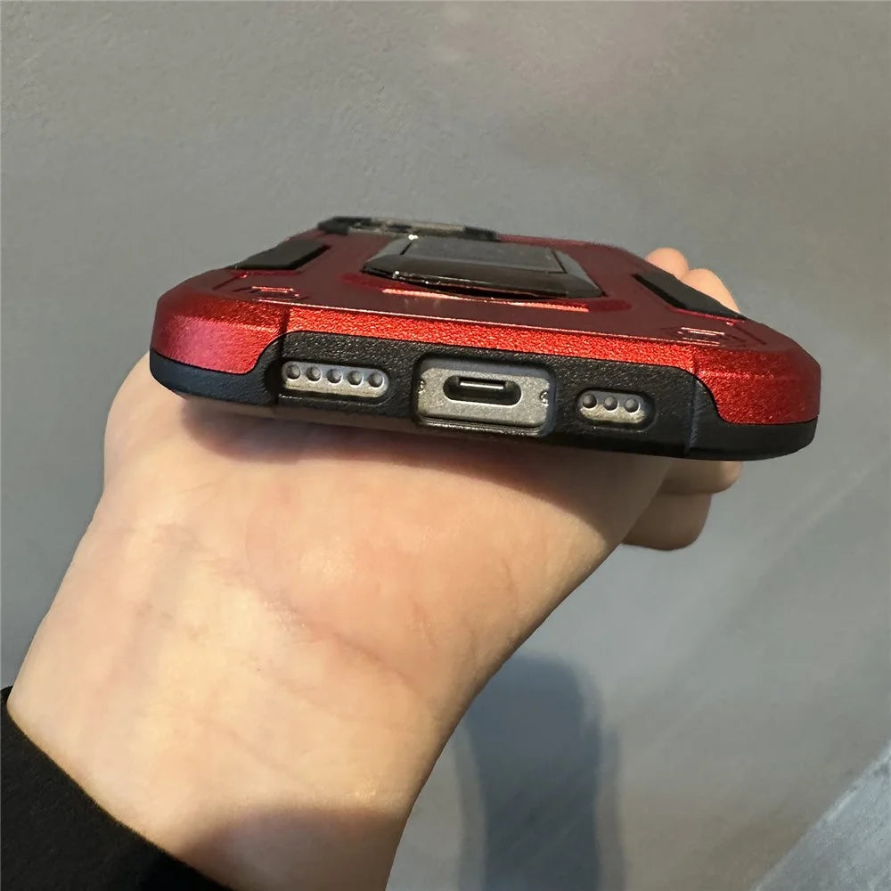 For iPhone 16 Kickstand Case Anti-Drop PC+TPU Phone Cover - Red - 4