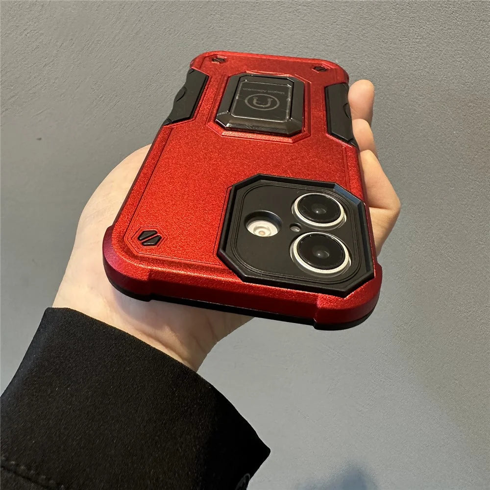 For iPhone 16 Kickstand Case Anti-Drop PC+TPU Phone Cover - Red - 5