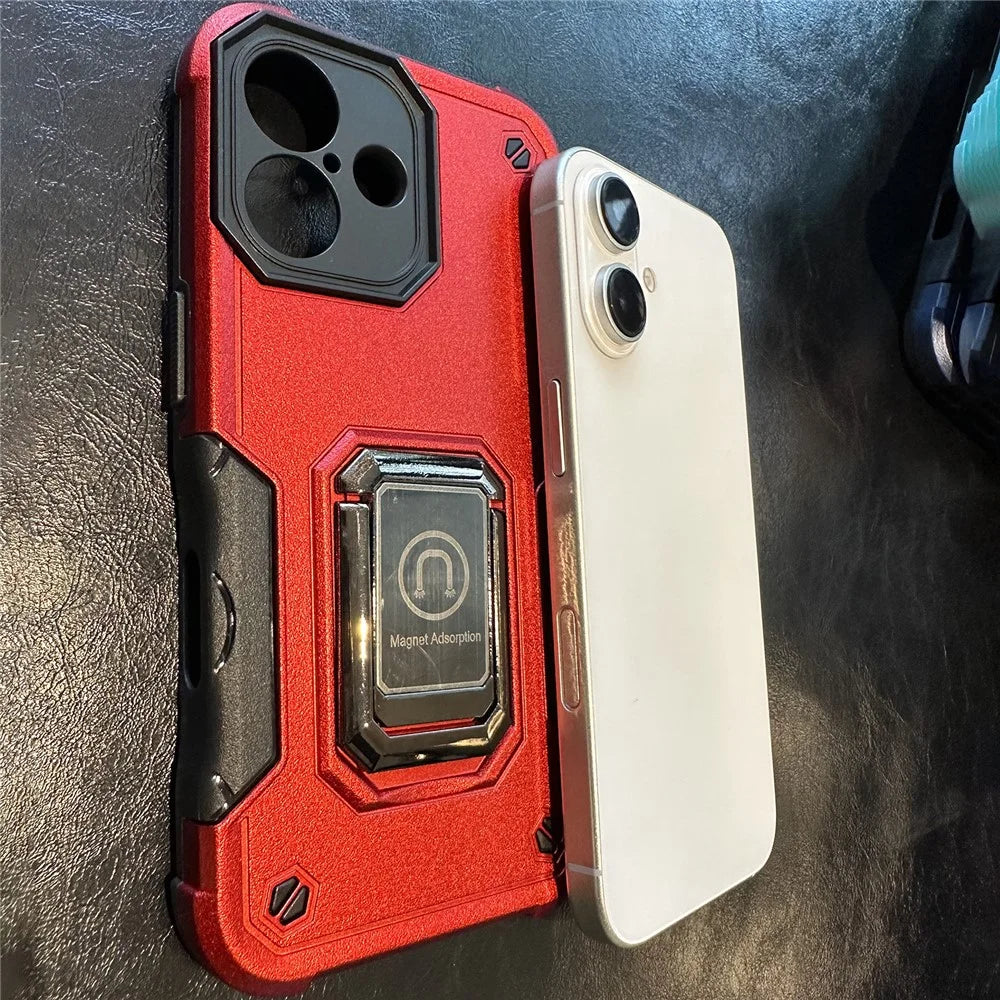 For iPhone 16 Kickstand Case Anti-Drop PC+TPU Phone Cover - Red - 6