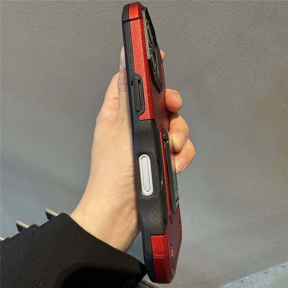 For iPhone 16 Kickstand Case Anti-Drop PC+TPU Phone Cover - Red - 7