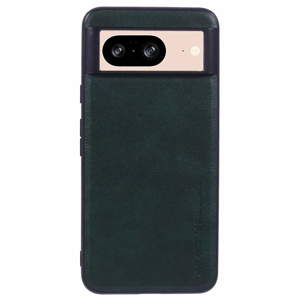 X-LEVEL Bojue-3 Series For Google Pixel 8a Case PU Leather Coated PC+TPU Anti-Scratch Cover - Midnight Green - 1