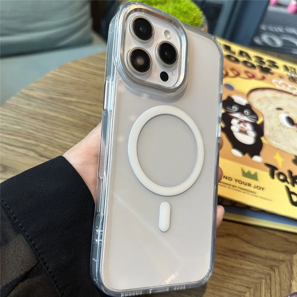 For iPhone 16 Pro Case Compatible with MagSafe PC+TPU Shockproof Phone Cover - White - 1