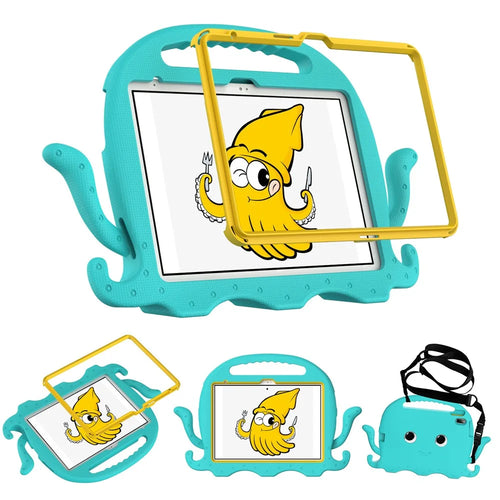For iPad (2025) / 10.9 (2022) / Air 11 (2025) / (2024) EVA Case Cartoon Octopus Hand Grip Tablet Cover with Shoulder Strap - Baby Blue - 1