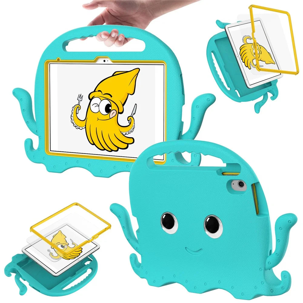 For iPad (2025) / 10.9 (2022) / Air 11 (2025) / (2024) EVA Case Cartoon Octopus Hand Grip Tablet Cover with Shoulder Strap - Baby Blue - 2