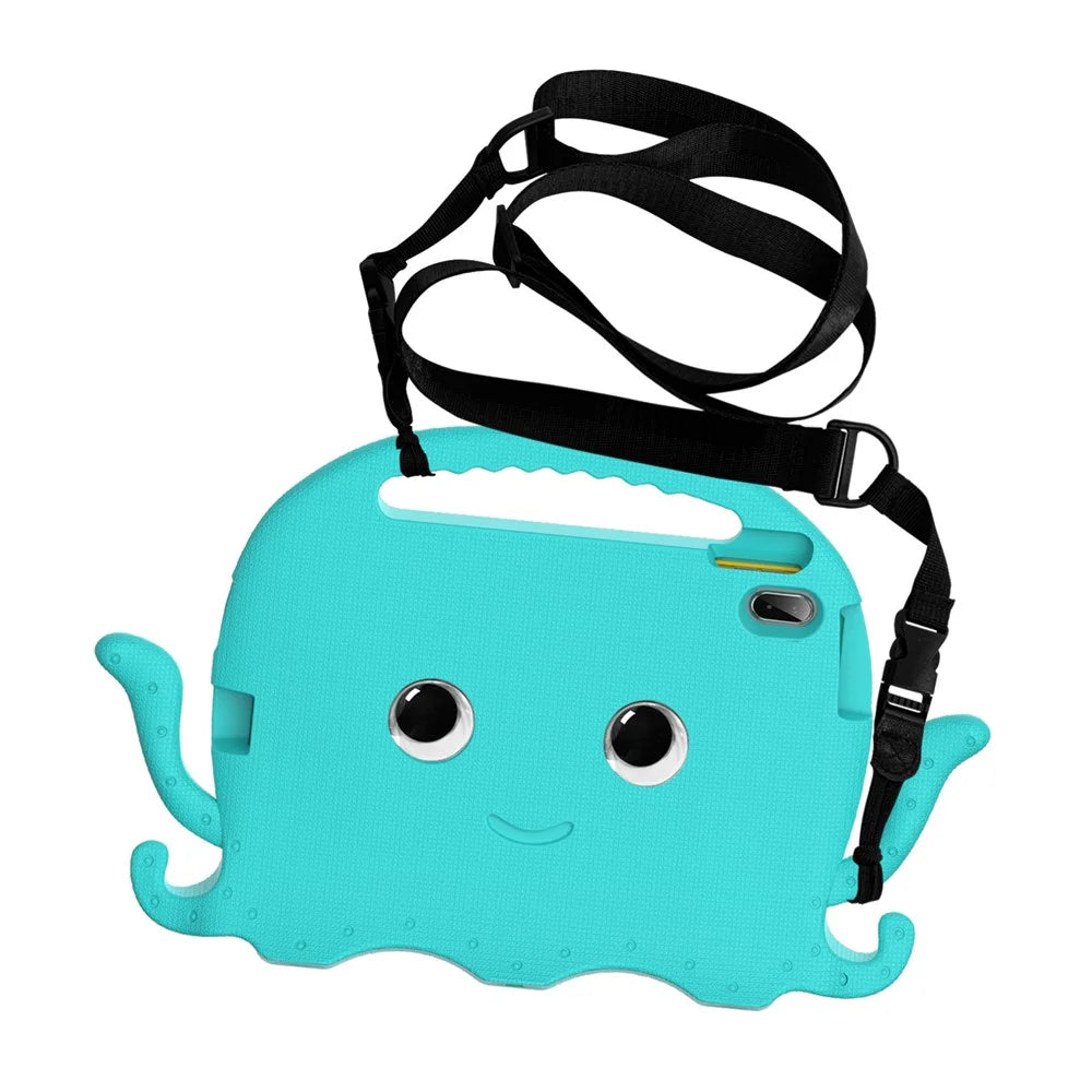 For iPad (2025) / 10.9 (2022) / Air 11 (2025) / (2024) EVA Case Cartoon Octopus Hand Grip Tablet Cover with Shoulder Strap - Baby Blue - 3