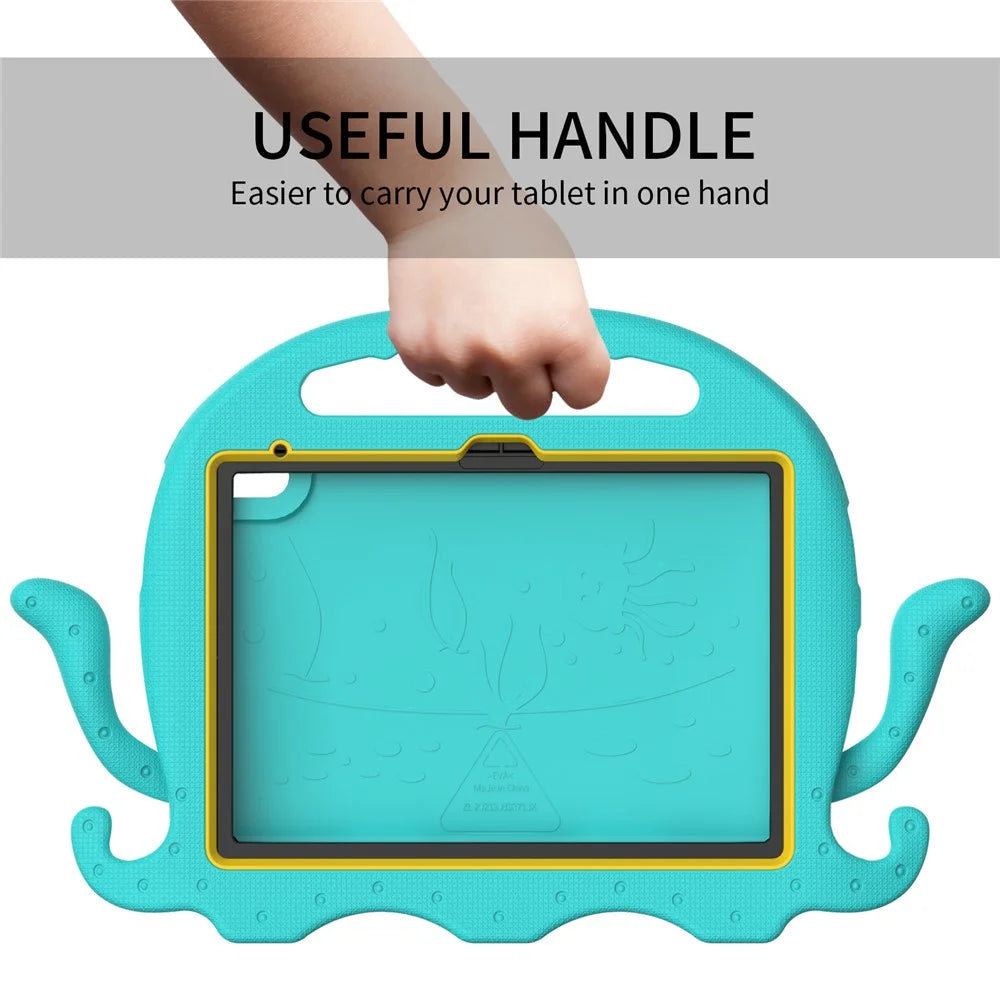 For iPad (2025) / 10.9 (2022) / Air 11 (2025) / (2024) EVA Case Cartoon Octopus Hand Grip Tablet Cover with Shoulder Strap - Baby Blue - 4