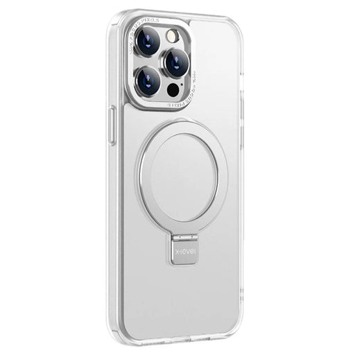 X-LEVEL For iPhone 14 Pro Max Case Magnetic Kickstand TPU+PC Phone Cover Metal Lens Frame - Transparent White - 1