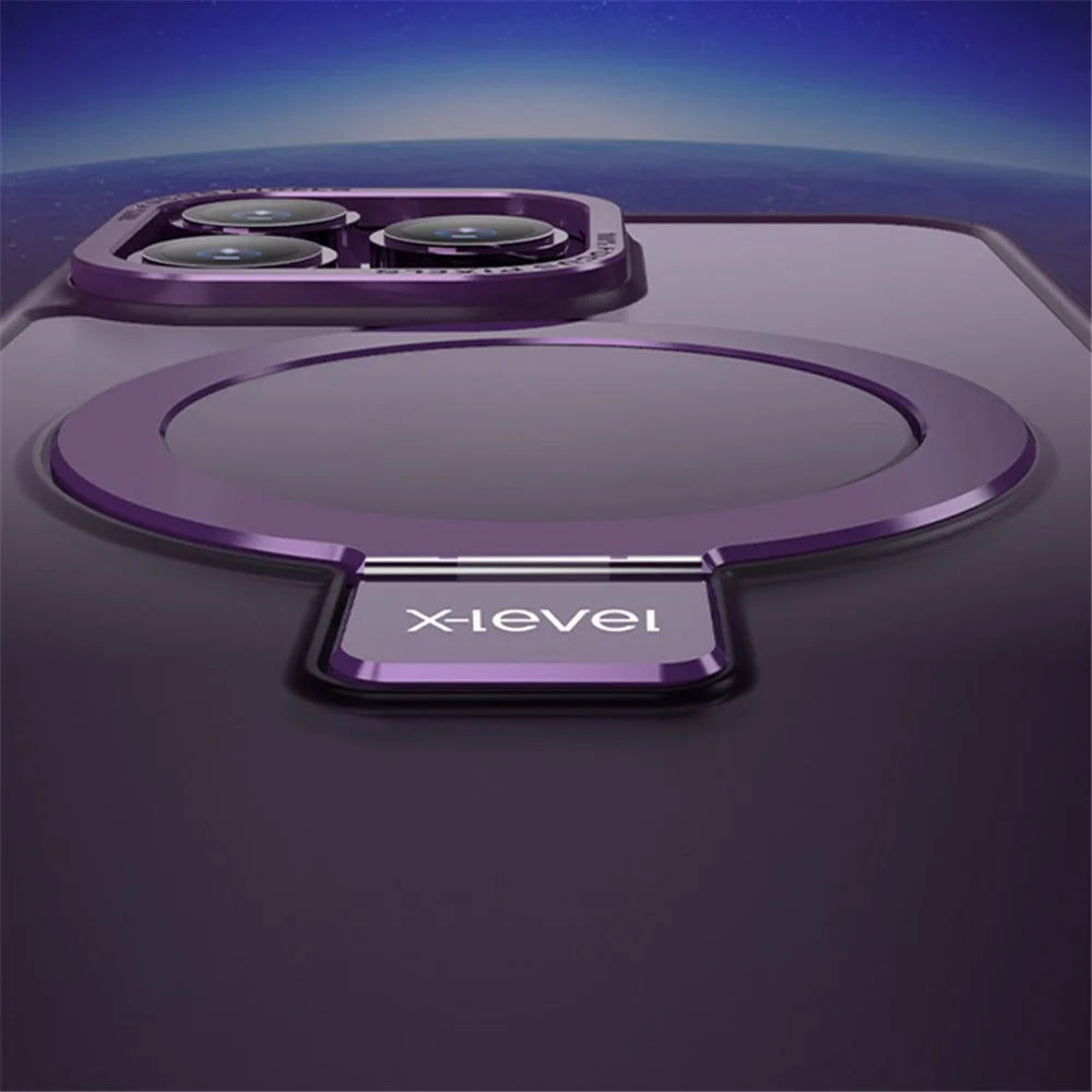X-LEVEL For iPhone 14 Pro Case TPU+PC Phone Cover with Magnetic Invisible Kickstand - Transparent White - 3