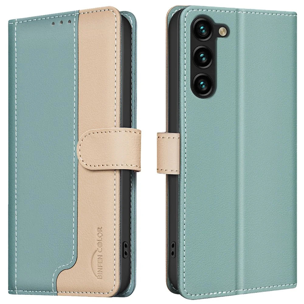 BINFEN COLOR BF33 For Samsung Galaxy S23 Leather Phone Case RFID Blocking Card Slots - Green - 1