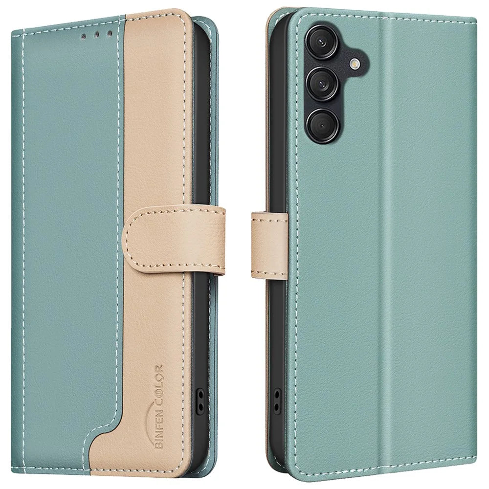 BINFEN COLOR BF33 For Samsung Galaxy A14 5G / 4G Case PU Leather RFID Blocking Phone Cover - Green - 1