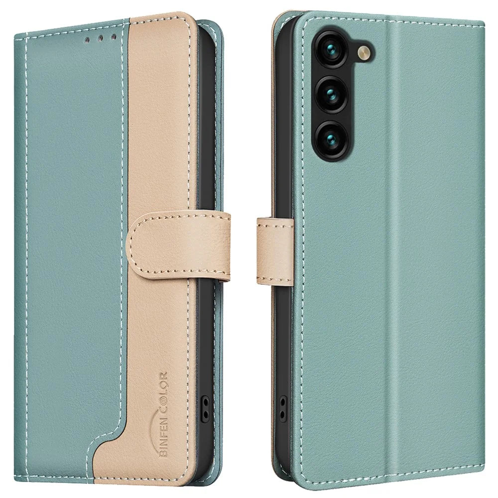 BINFEN COLOR BF33 For Samsung Galaxy S23+ Case Folio Flip Leather Cover RFID Blocking - Green - 1
