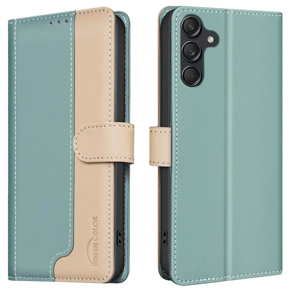 BINFEN COLOR BF33 For Samsung Galaxy A54 5G Case Wallet RFID Blocking Leather Cover - Green - 1
