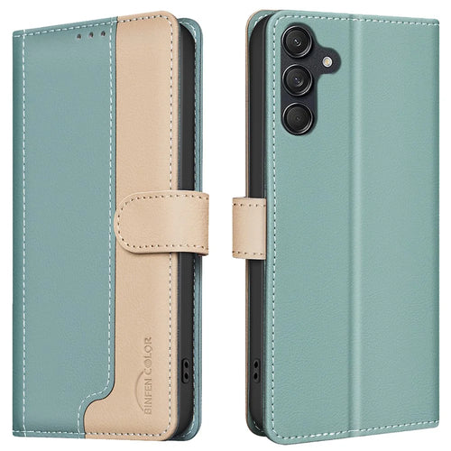 BINFEN COLOR BF33 For Samsung Galaxy A25 5G (Global) (161.0 X 76.5 X 8.3mm) Leather Case Color Splicing - Green - 1