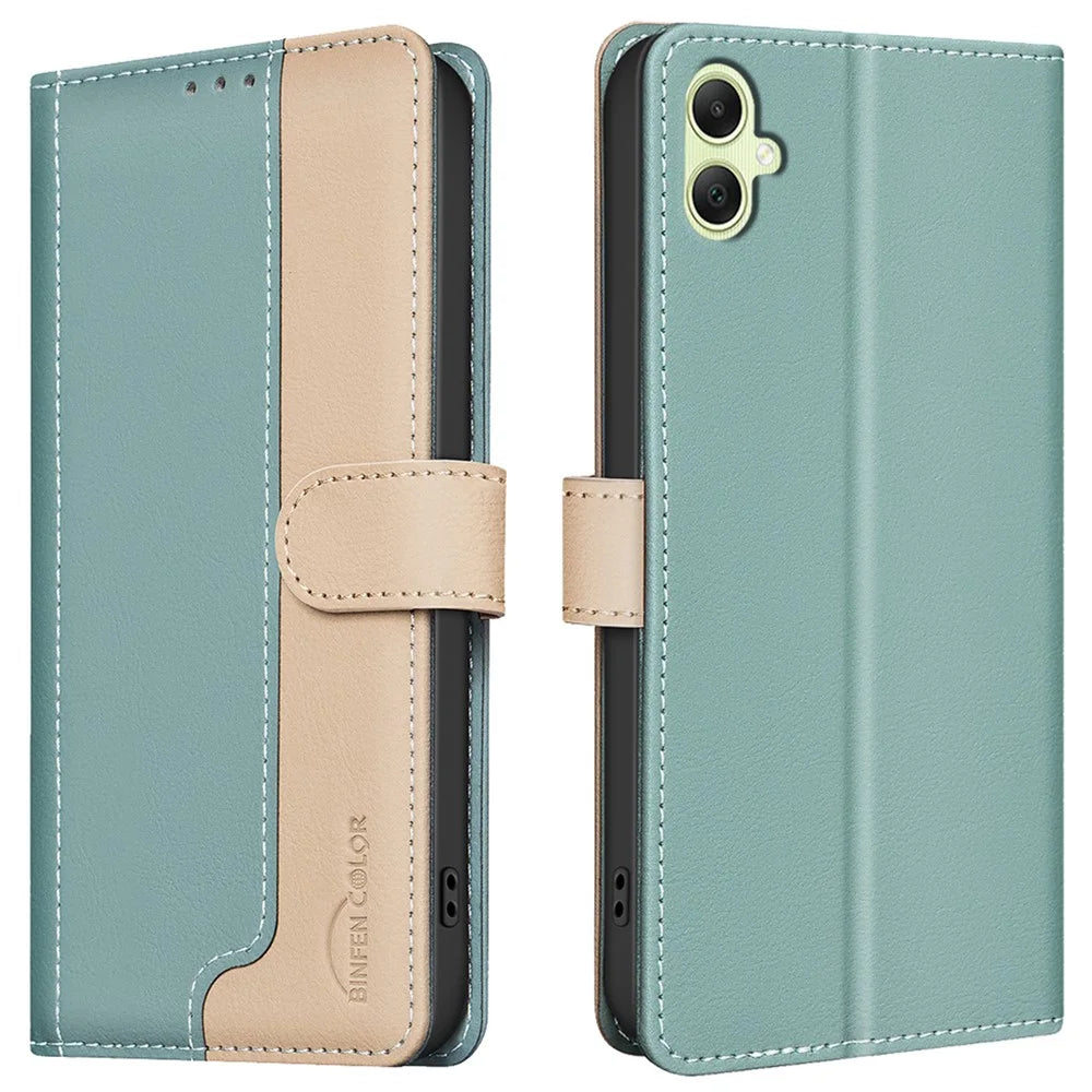 BINFEN COLOR BF33 For Samsung Galaxy A05 4G Case RFID Blocking Splicing Color Phone Cover - Green - 1