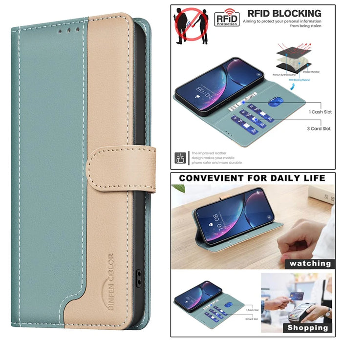 BINFEN COLOR BF33 For iPhone 14 Pro Case Wallet Stand View Leather Phone Cover - Green - 5