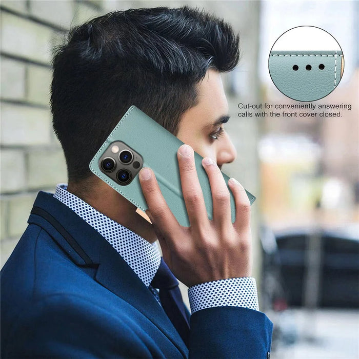 BINFEN COLOR BF33 For iPhone 14 Pro Case Wallet Stand View Leather Phone Cover - Green - 7