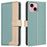 BINFEN COLOR BF33 For iPhone 14 / 13 Case Splicing Color PU Leather Protective Phone Cover - Green - 1