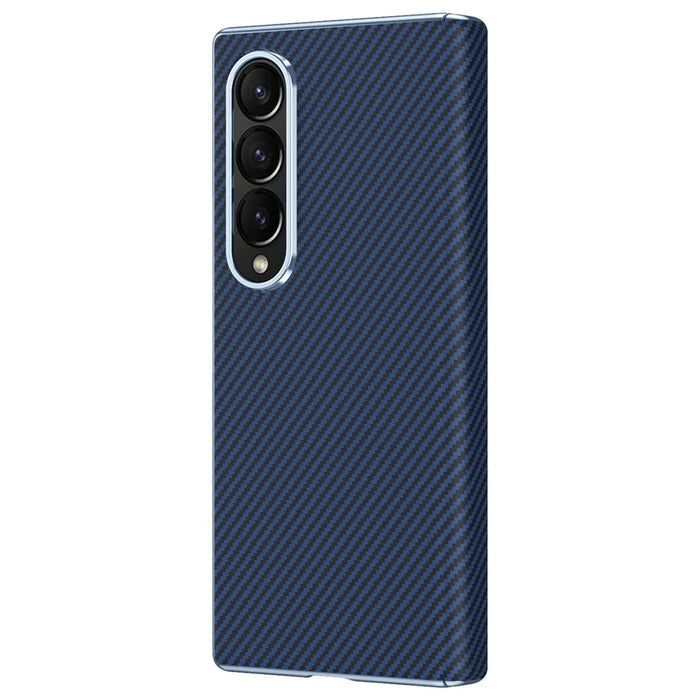 For Samsung Galaxy Z Fold4 5G Case Carbon Fiber Texture Leather Hard PC Phone Cover - Blue - 2