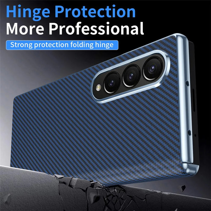 For Samsung Galaxy Z Fold4 5G Case Carbon Fiber Texture Leather Hard PC Phone Cover - Blue - 6