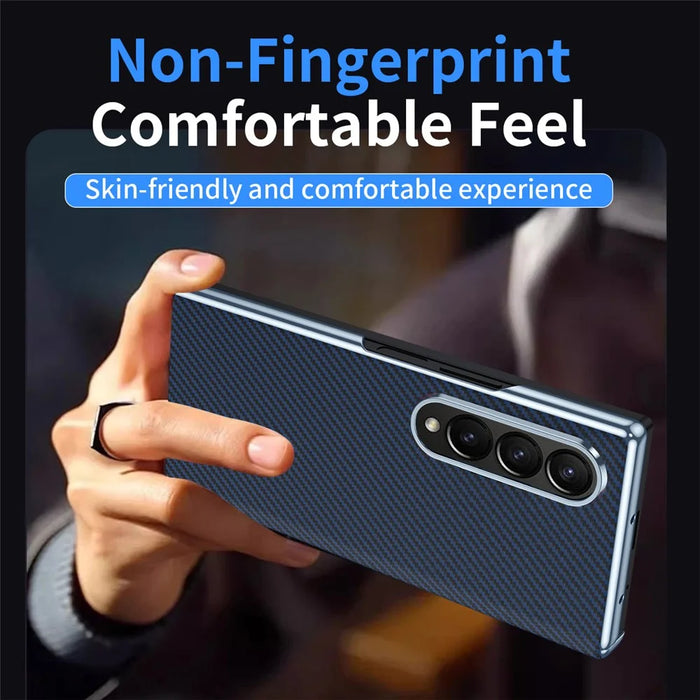 For Samsung Galaxy Z Fold4 5G Case Carbon Fiber Texture Leather Hard PC Phone Cover - Blue - 7