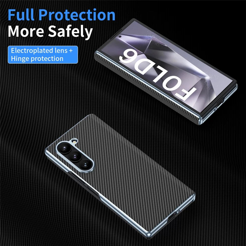 For Samsung Galaxy Z Fold6 5G Case Leather+PC Phone Cover with Hinge Protection - Black - 5