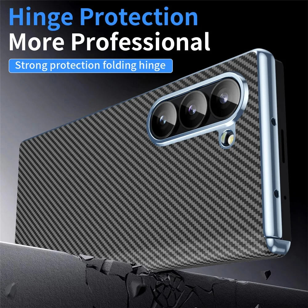 For Samsung Galaxy Z Fold6 5G Case Leather+PC Phone Cover with Hinge Protection - Black - 6