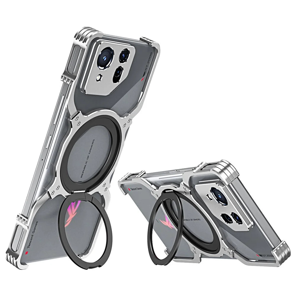 For Asus ROG Phone 8 5G / 8 Pro 5G Bumper Case Frameless Magnetic Kickstand Metal Phone Cover - Silver - 1